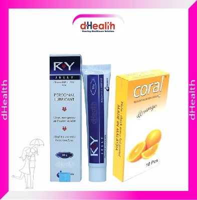 Picture of Coral Orange Flavored Lubricated Natural Latex Condoms Single Pack(1x10)=10Pcs & RY Jelly 30g Personal Lubricate Combo Pack