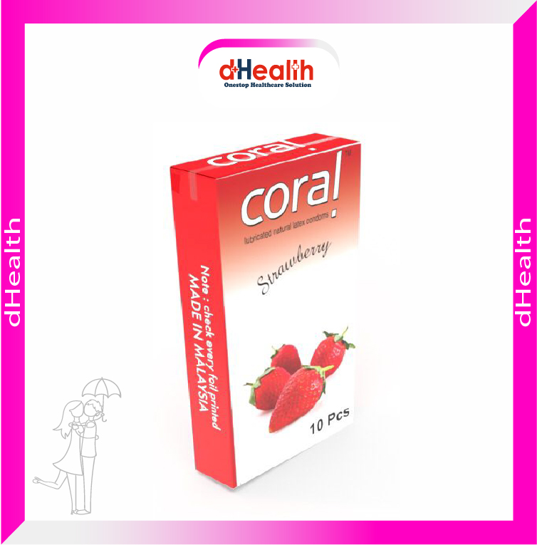 Picture of Coral Strawberry Flavored Lubricated Natural Latex Condoms Single Pack(1x10)=10Pcs & RY Jelly 30g Personal Lubricate Combo Pack