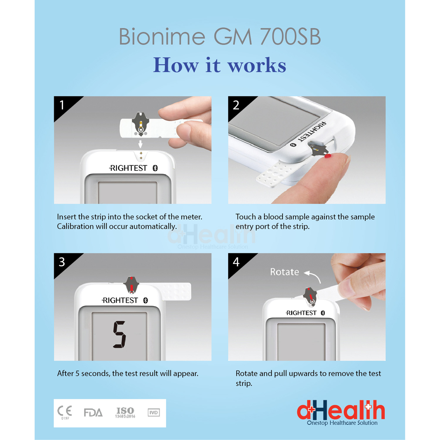 Picture of Bionime Glucometer GM 700SB Meter with 10 Test Strips, Blood Glucose Test Meter