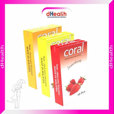 Picture of Coral Strawberry/ Orange & Banana Flavored Lubricated Natural Latex Condoms (3x10)=30Pcs Combo Pack