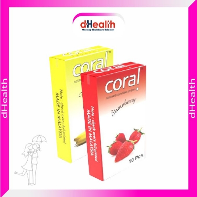Picture of Coral Strawberry & Banana Flavored Lubricated Natural Latex Condoms (2x10)=20Pcs Combo Pack