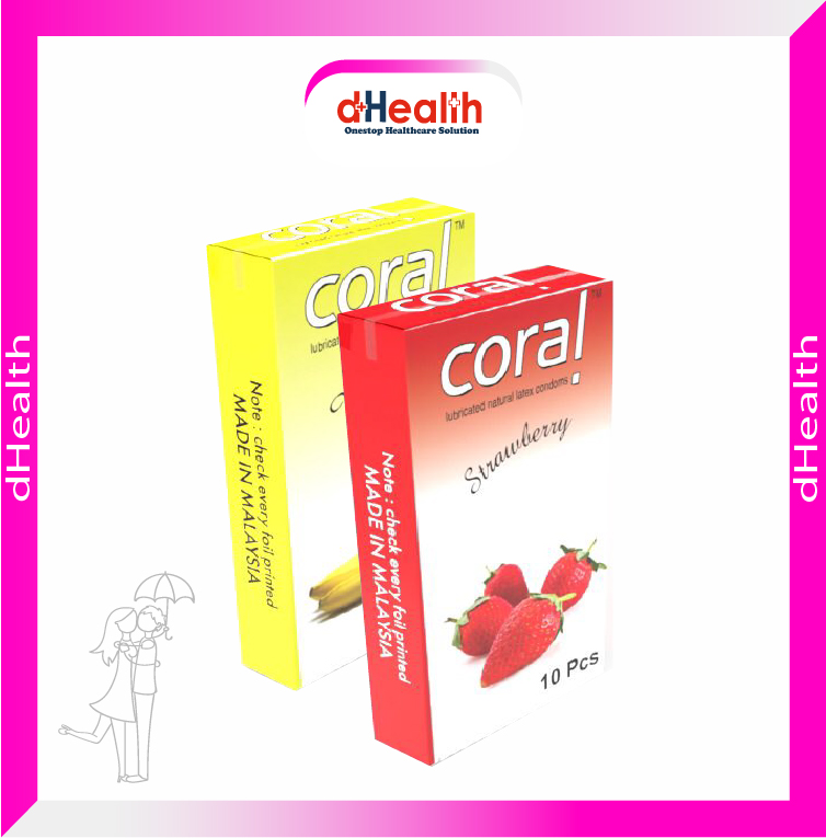 Picture of Coral Strawberry & Banana Flavored Lubricated Natural Latex Condoms (2x10)=20Pcs Combo Pack