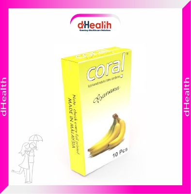 Picture of Coral Banana Flavored Lubricated Natural Latex Condoms (2x10)=20Pcs Combo Pack