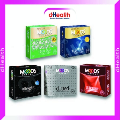 Picture of Moods Condom All Flavour (All Night+Dotted+1500 Dotted+Ultrathin+Electrify) 5 Packet Combo Pack (3x5)= 15 Pcs