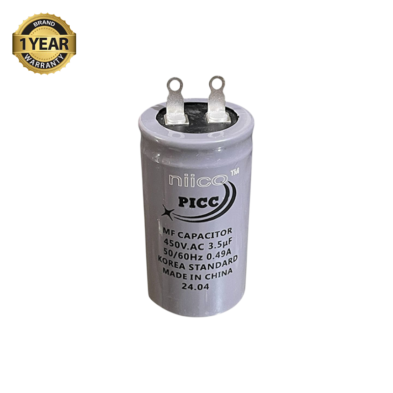 Picture of Niico Ceiling Fan Capacitor Model niico=PICC- 3.5uf =450 V.AC (Made In China)  Capacitor=3.5 UF ( 1 Year Warranty)