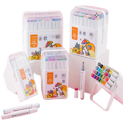 Picture of Guangbo Markers Sets 60 Colors Sketching Markers Double Head Alco. Based Felt Tip Pen Art School Supplies Drawing Set For Artists