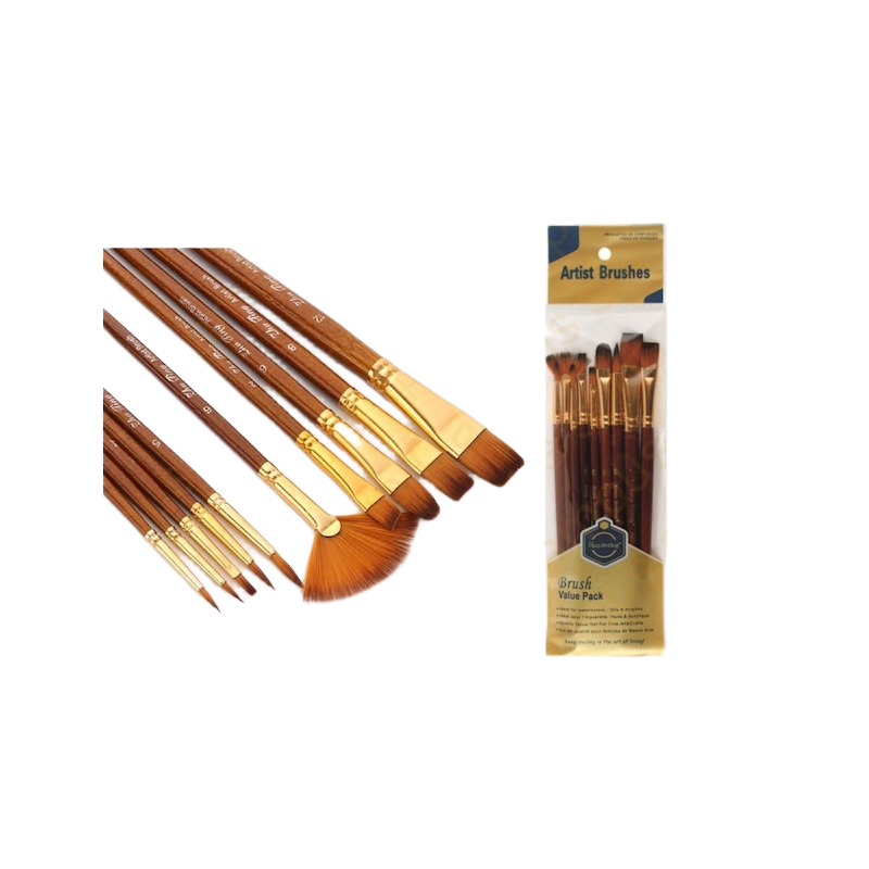 Picture of Keep Smiling 8010C - Pack of 10 Multi Shapes High Quality Nylon Professional Art Brush Set Water Color Oil Acrylic Artist Paint Brush Set