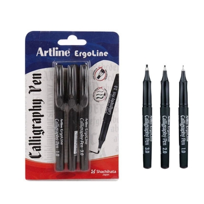 Picture of Artline Ergoline Calligraphy Fountain Pen with 1.0,2.0 & 3.0mm nibs - Black Ink