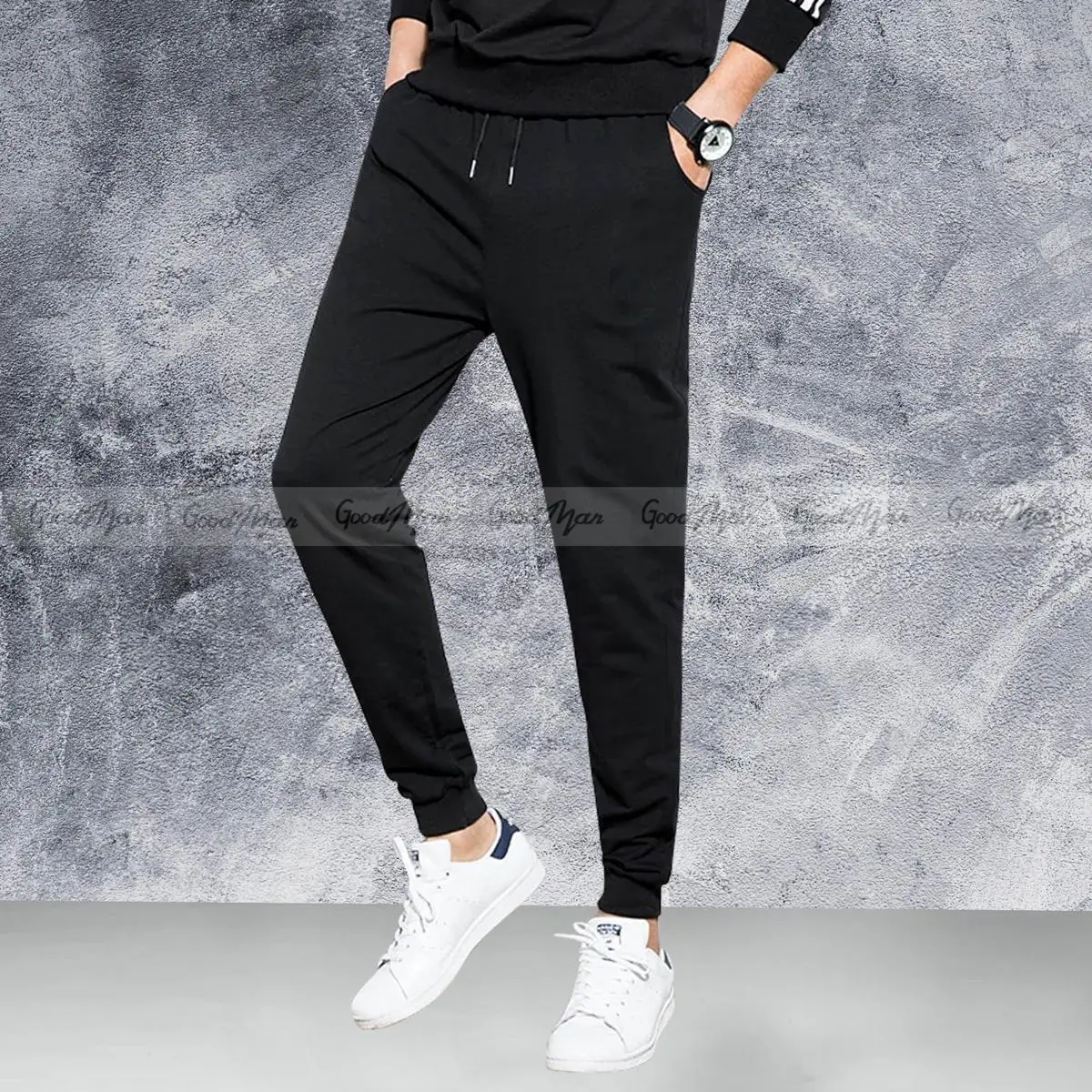 Picture of Black Cotton Joggers for Men.
