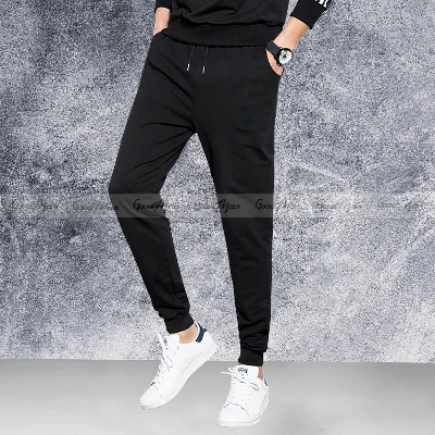 Picture of Black Cotton Joggers for Men.
