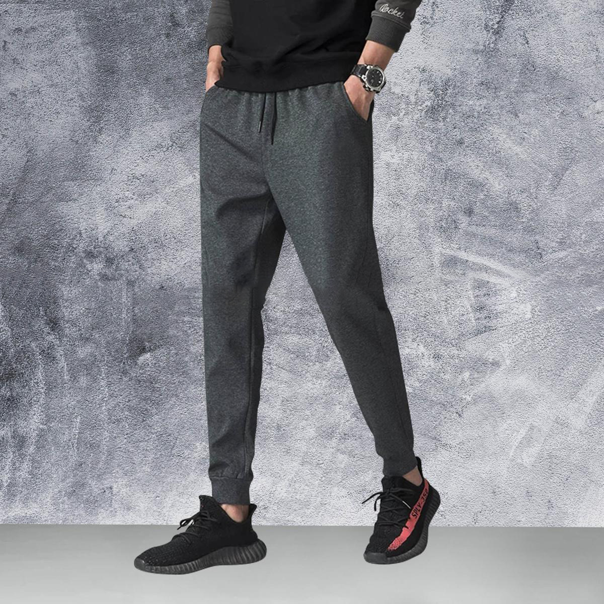 Picture of Dark Gray Cotton Joggers for Men.
