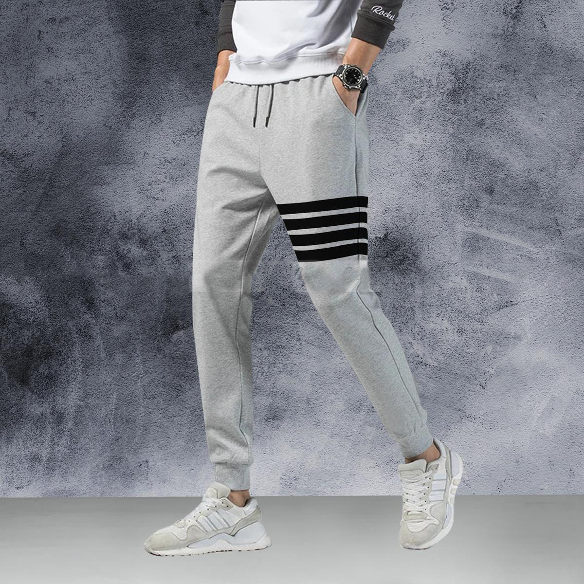 Picture of Gray Cotton Trendy Joggers for Men.