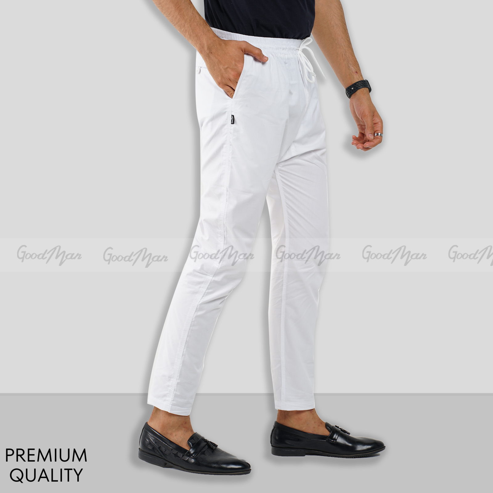 Picture of White Color Semi Narrow Stretch Pajama for Men