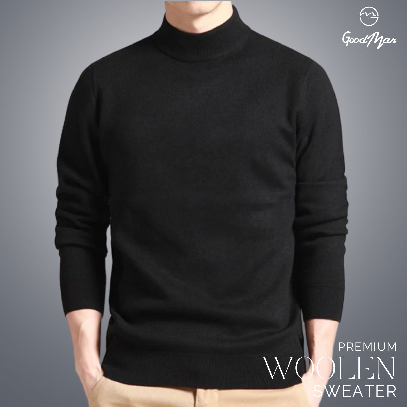 Picture of Premium Quality Solid Black Color High Neck Cotton Full Sleeve Sweater for Men