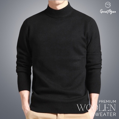 Picture of Premium Quality Solid Black Color High Neck Cotton Full Sleeve Sweater for Men