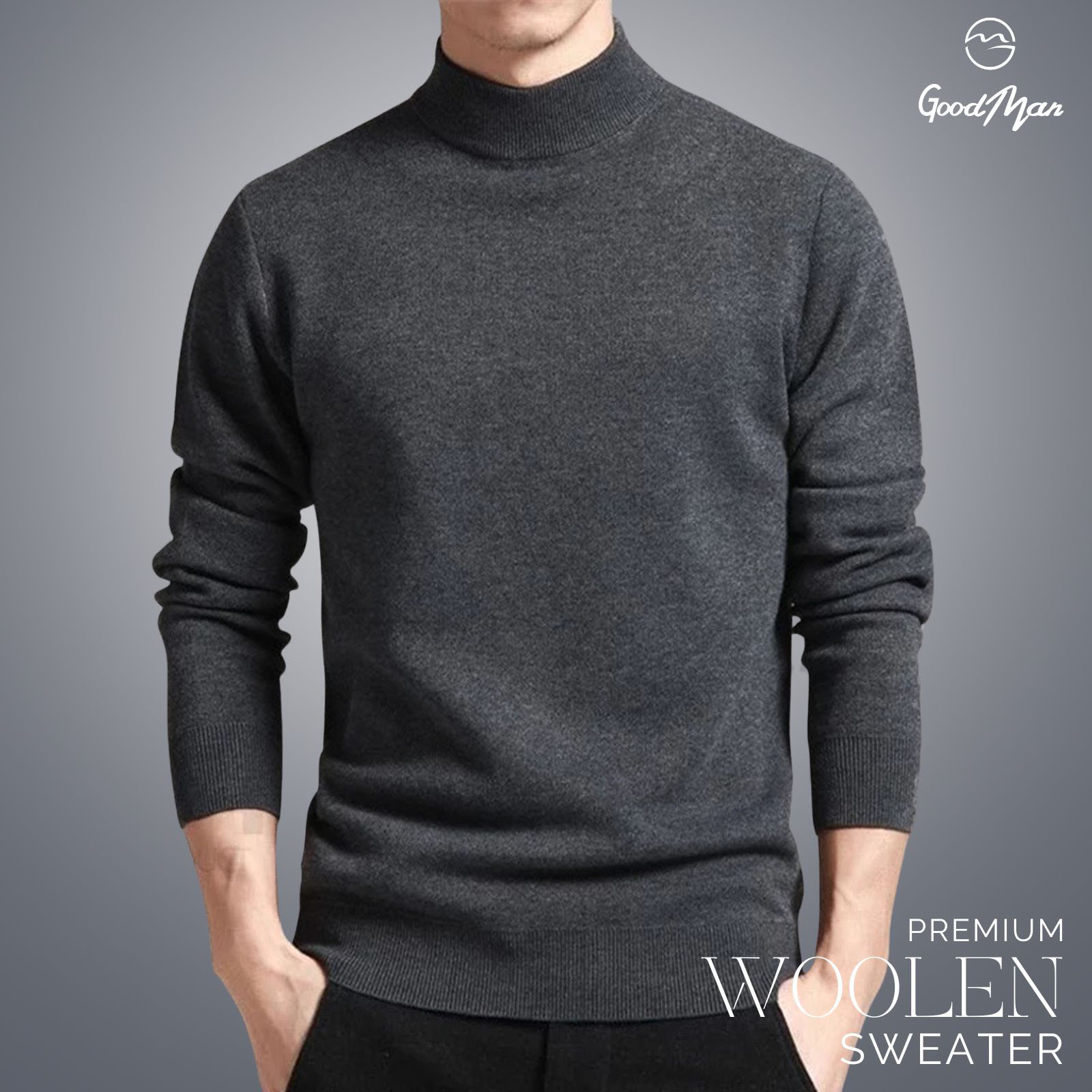 Picture of Premium Quality Dark Gray Color Cotton High Neck Full Sleeve Sweater  for Men