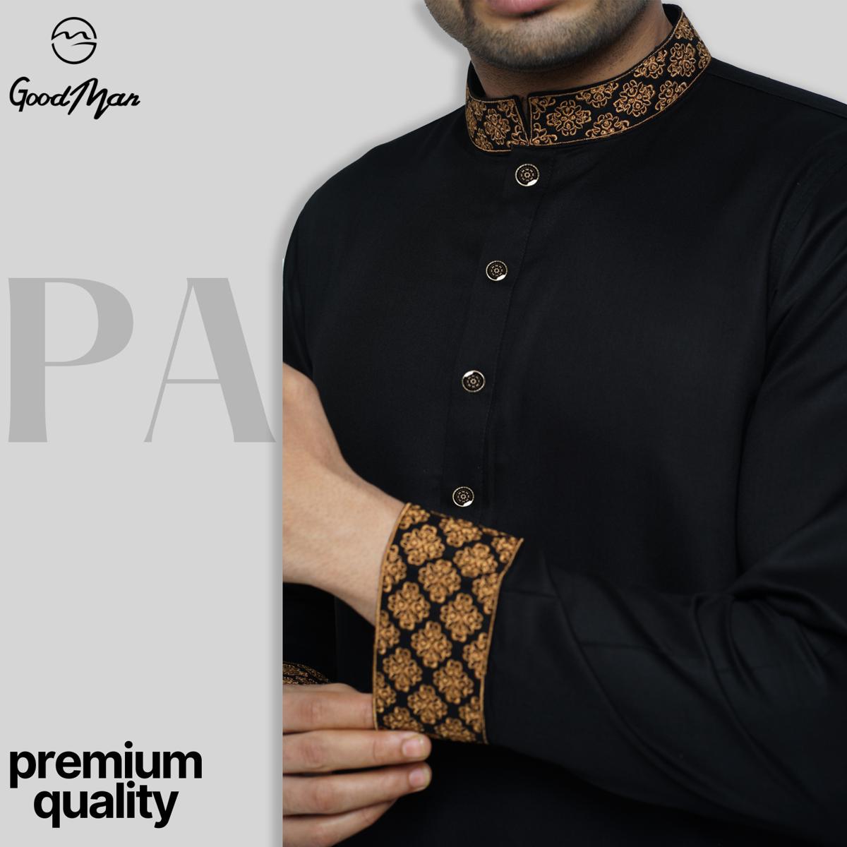 Picture of GoodMan Premium Black Color Semi Long Panjabi for Men.
