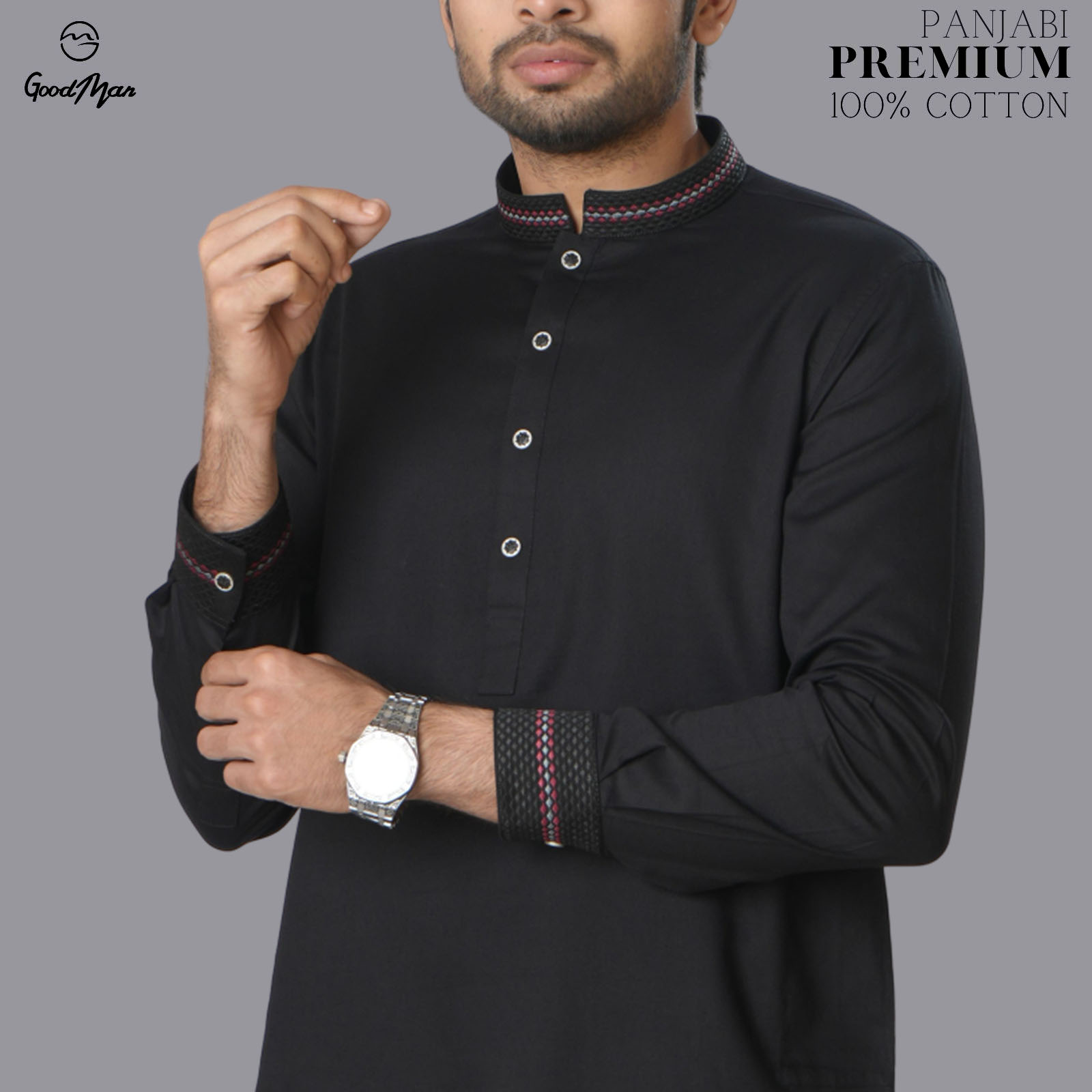 Picture of GoodMan Premium Quality Black Color Semi Long Panjabi for Men.