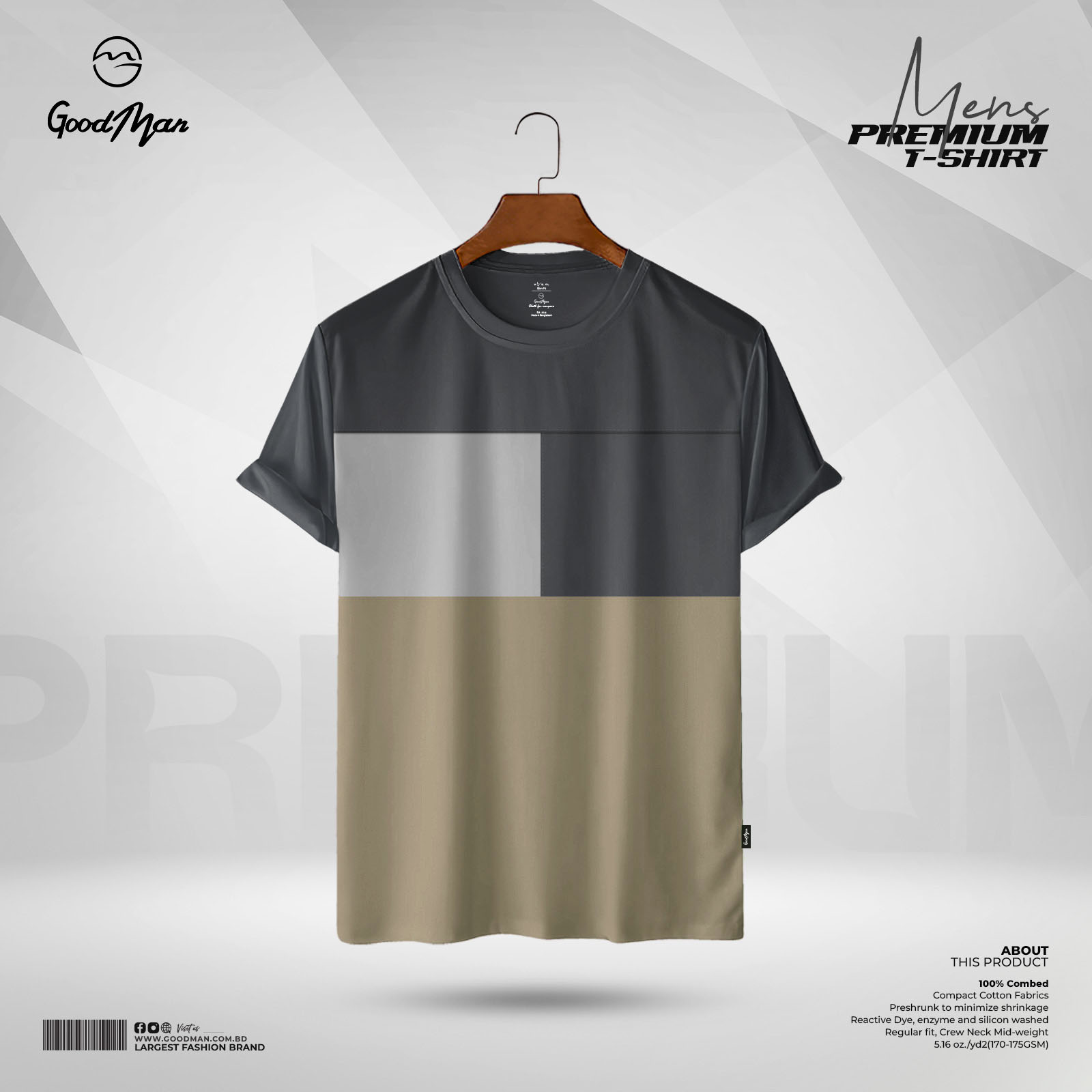 Picture of GoodMan Premium Quality Dark Gray Color Cotton Short Sleeve T Shirt for Men.