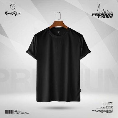 Picture of GoodMan Premium Quality Black Color Solid Cotton Short Sleeve T Shirt for Men.