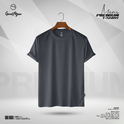 Picture of GoodMan Premium Quality Dark Ash Color Solid Cotton Short Sleeve T Shirt for Men.