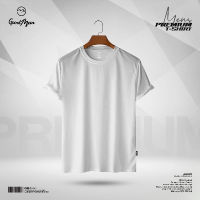 Picture of GoodMan Premium Quality White Color Solid Cotton Short Sleeve T Shirt for Men.