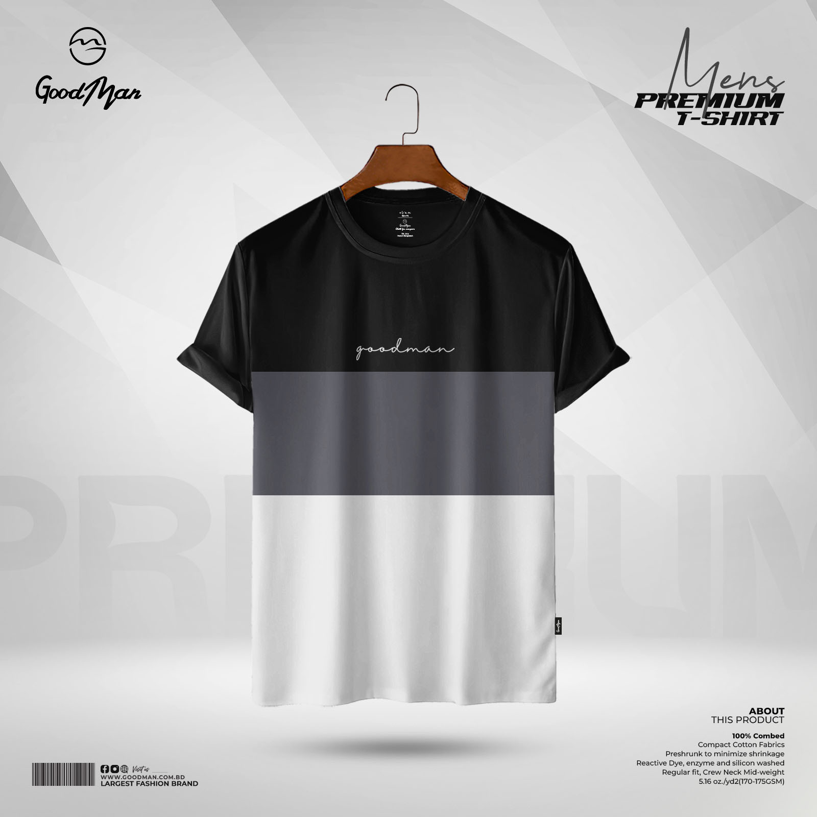 Picture of GoodMan Premium Quality Black Color Cotton Short Sleeve T Shirt for Men.