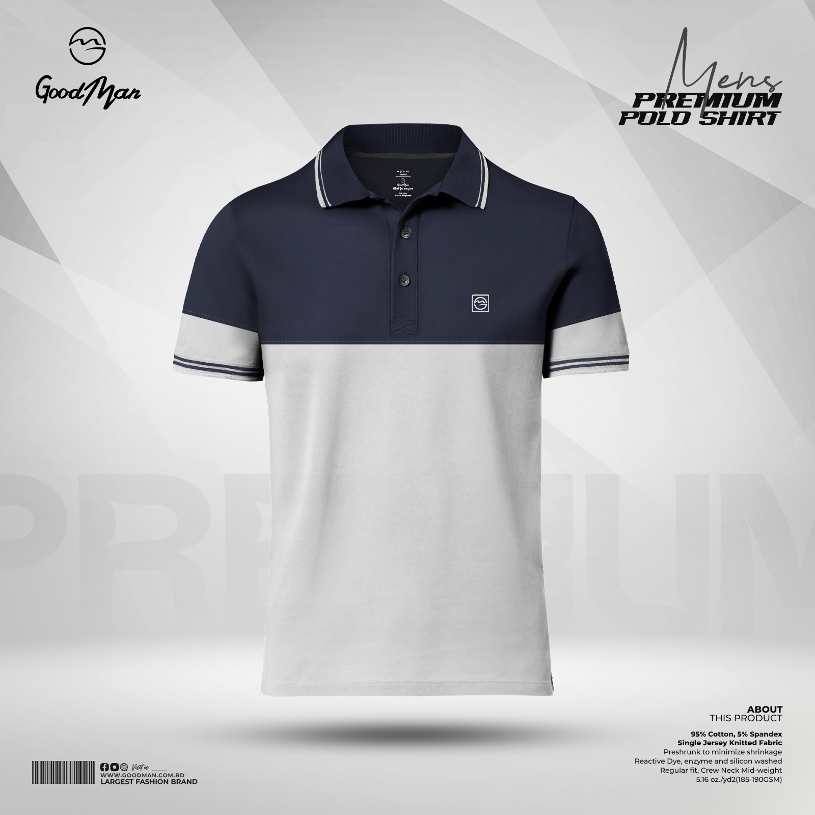 Picture of GoodMan Premium Quality Navy Blue Color Cotton Short Sleeve Polo T Shirt for Men.