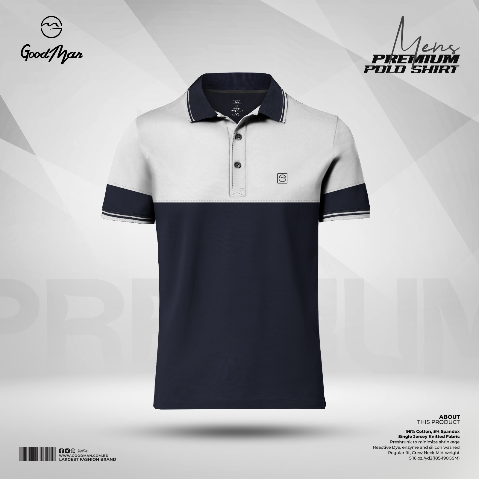 Picture of GoodMan Premium Quality Navy Blue Color Cotton Short Sleeve Polo T Shirt for Men.