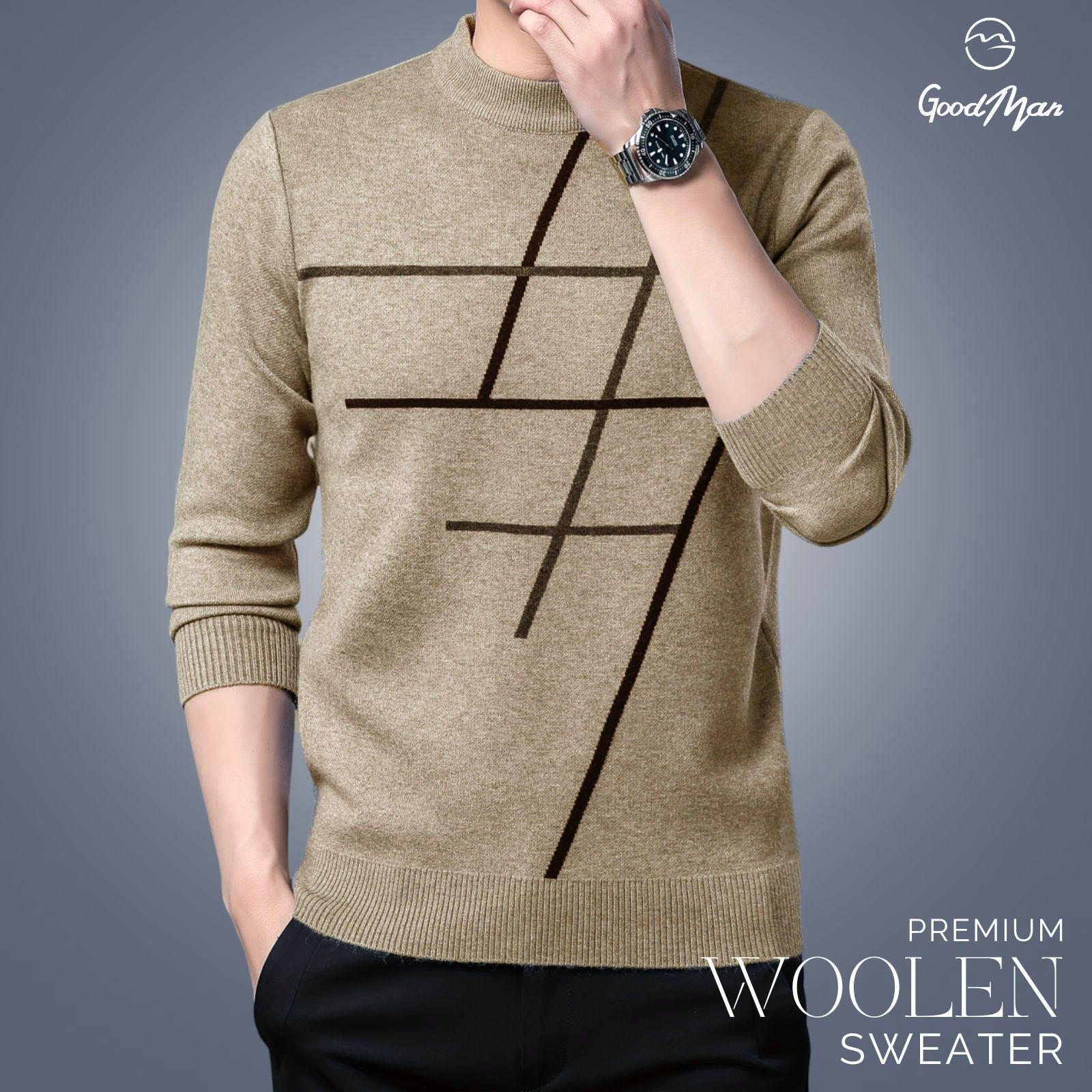 Picture of GoodMan Premium Quality Beige Color Full Sleeve Sweater for Men.