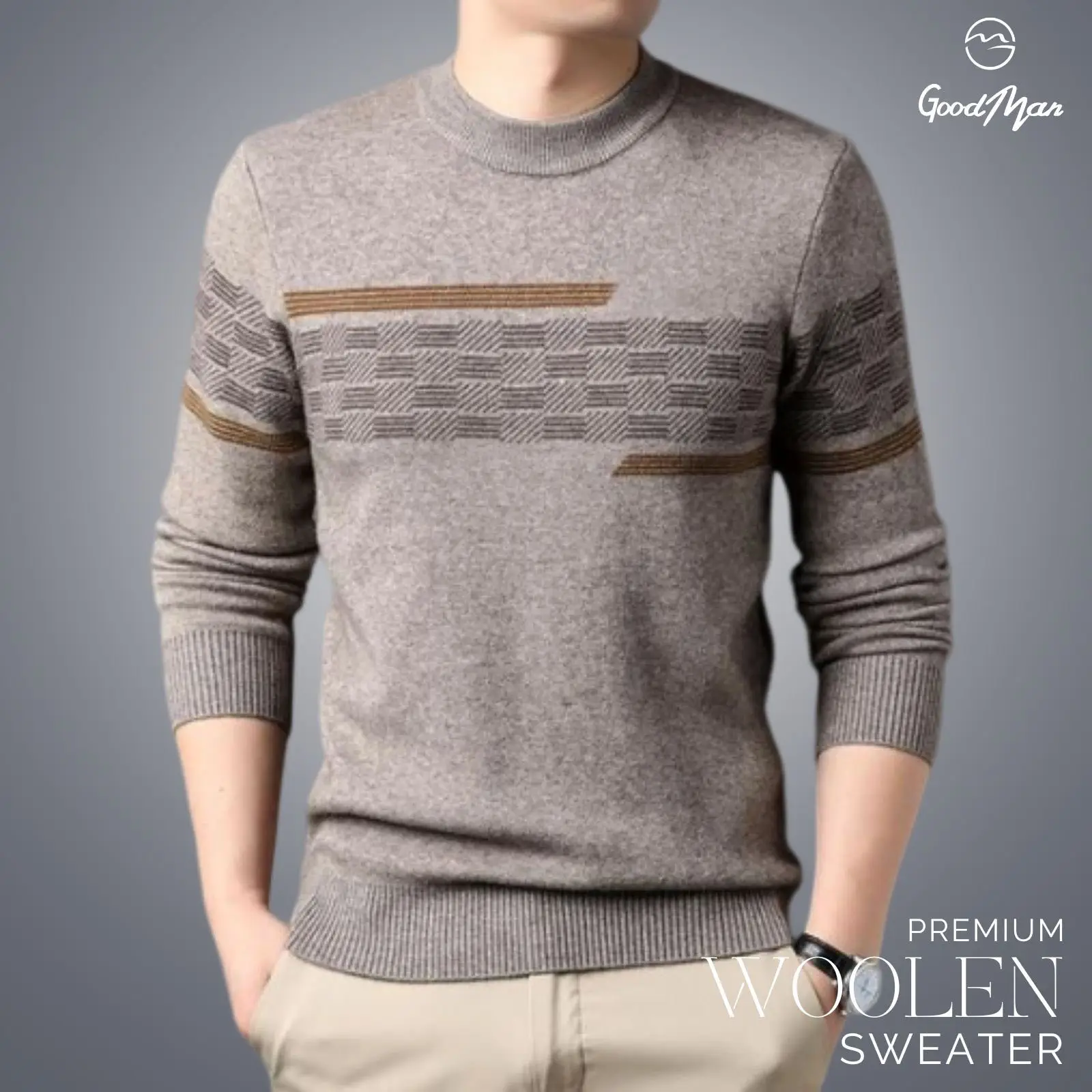 Picture of GoodMan Premium Quality Beige Color Full Sleeve Sweater for Men.