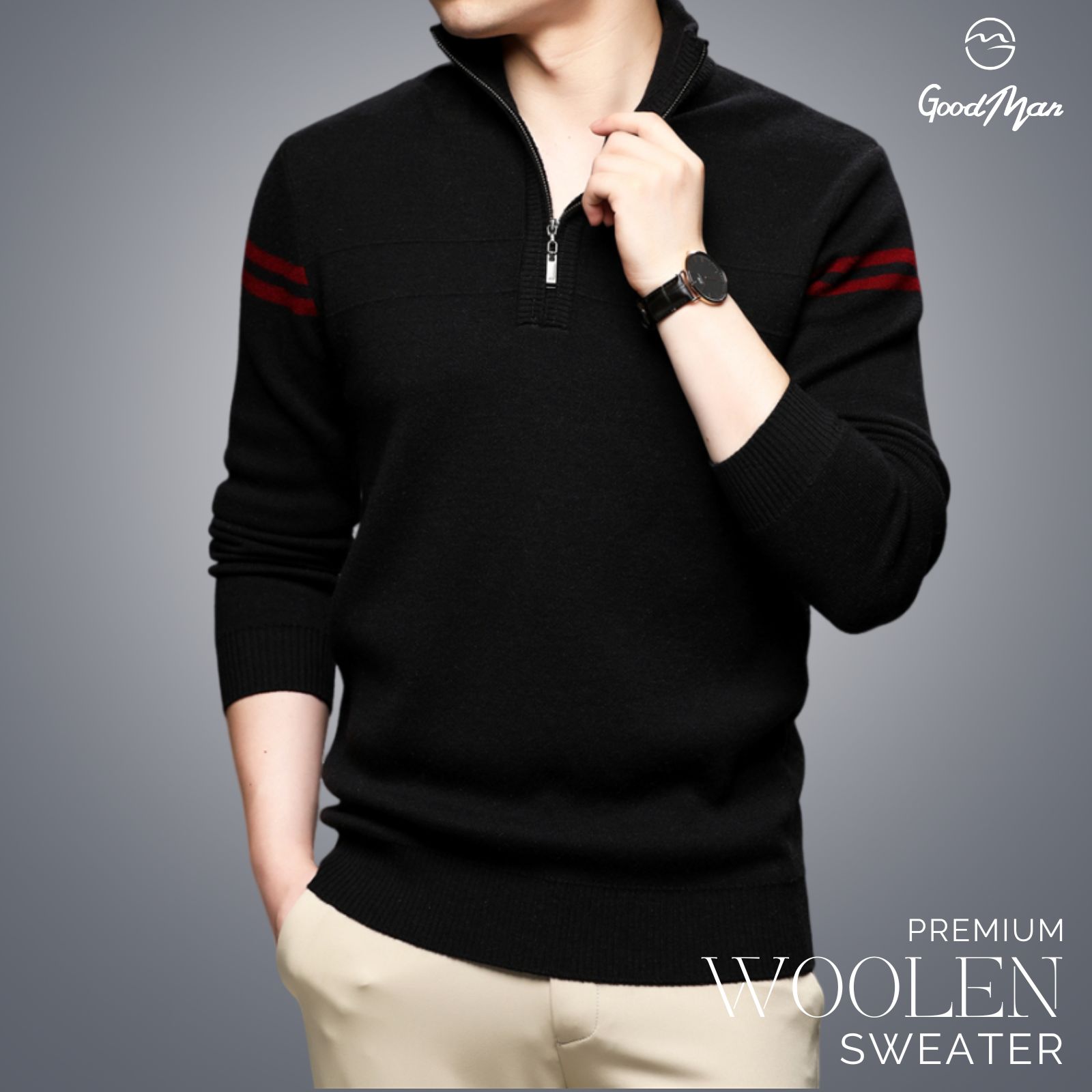 Picture of GoodMan Premium Quality Black Color Full Sleeve Zipper Sweater for Men.