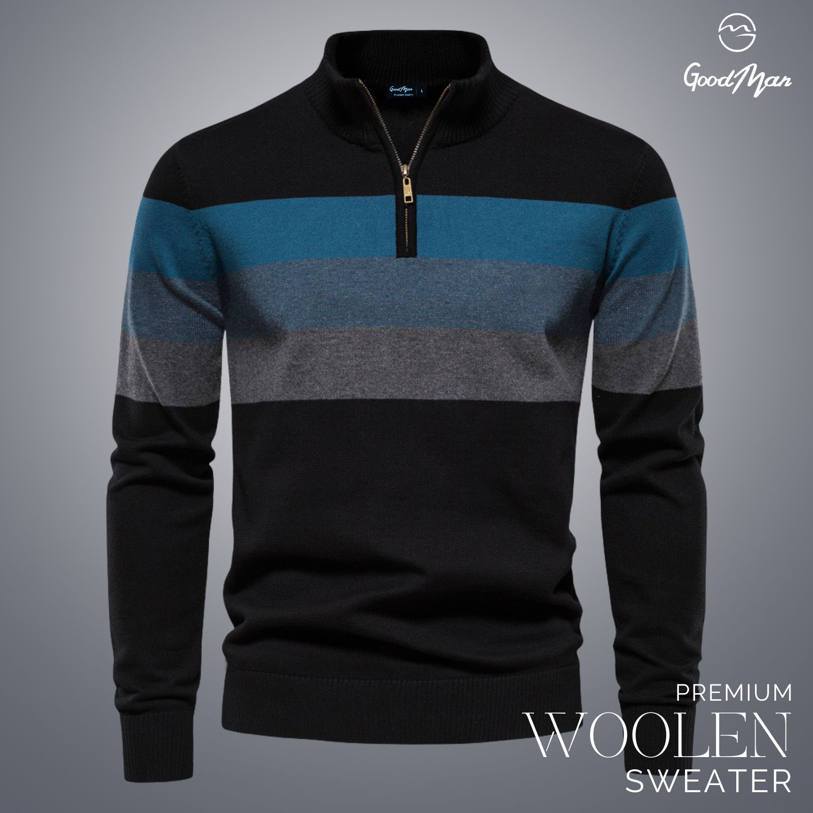Picture of GoodMan Premium Quality Black Color Full Sleeve Zipper Sweater for Men.