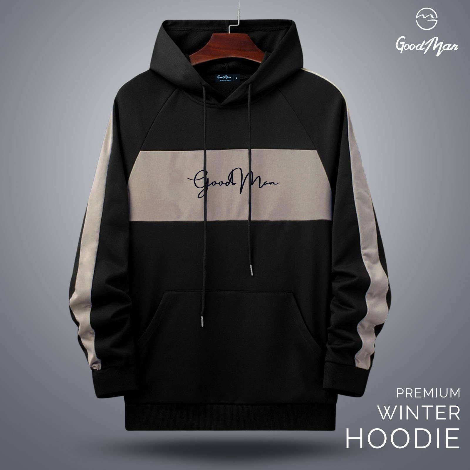 Picture of GoodMan Premium Quality Black Color Full Sleeve Hoodie for Men.
