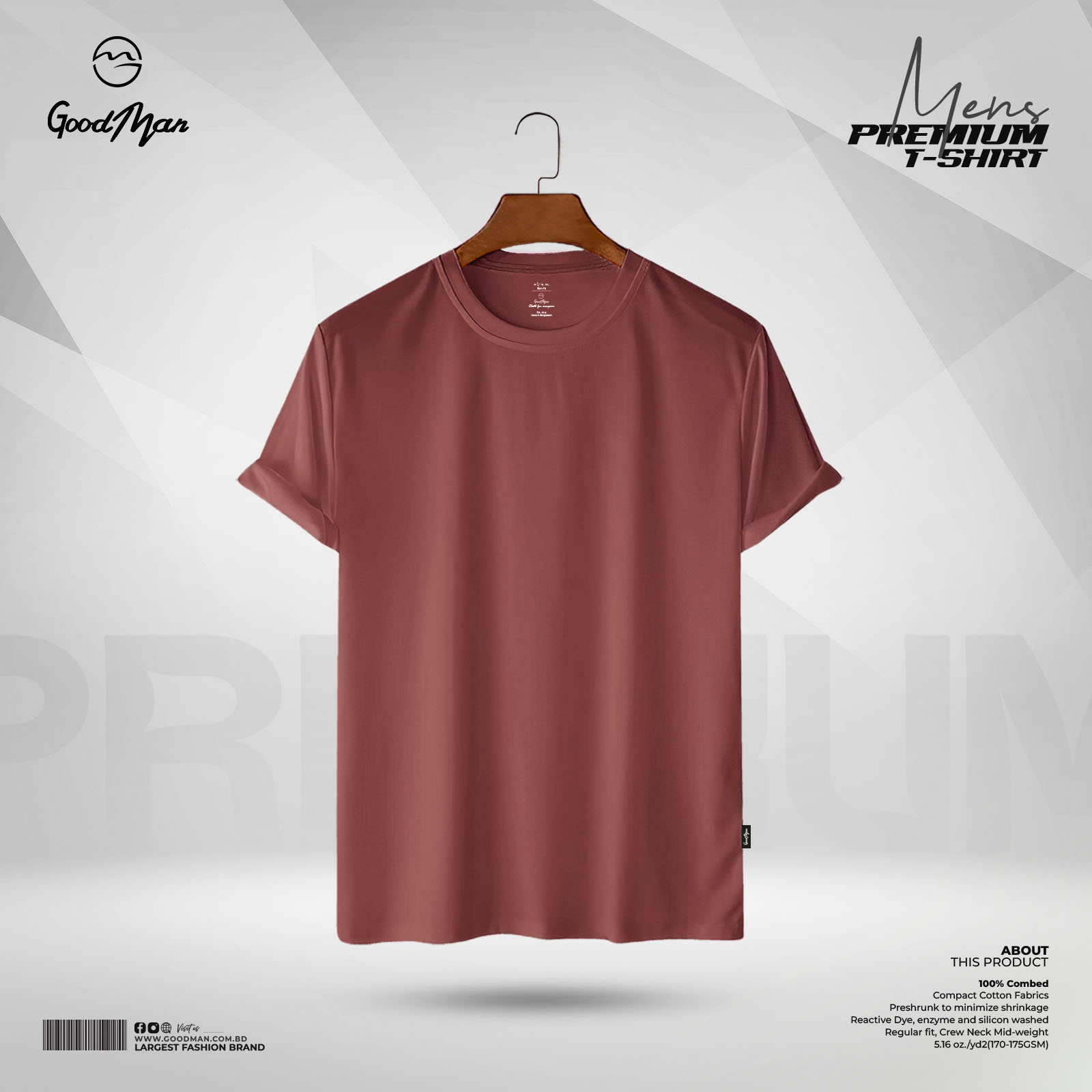 Picture of GoodMan Premium Quality Solid Cotton Short Sleeve T Shirt for Men.