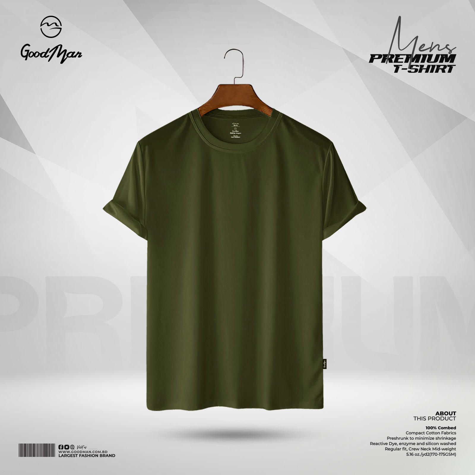 Picture of GoodMan Premium Quality Olive Color Solid Cotton Short Sleeve T Shirt for Men.