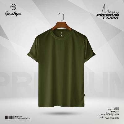 Picture of GoodMan Premium Quality Olive Color Solid Cotton Short Sleeve T Shirt for Men.