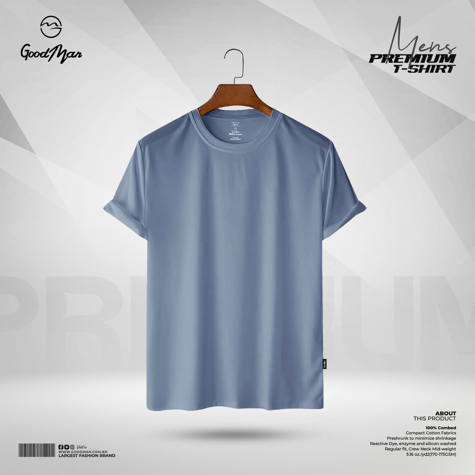 Picture of GoodMan Premium Quality Sky Blue Color Solid Cotton Short Sleeve T Shirt for Men.