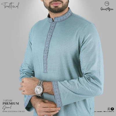 Picture of GoodMan Premium Quality Sky Blue Color Semi Long Panjabi for Men.