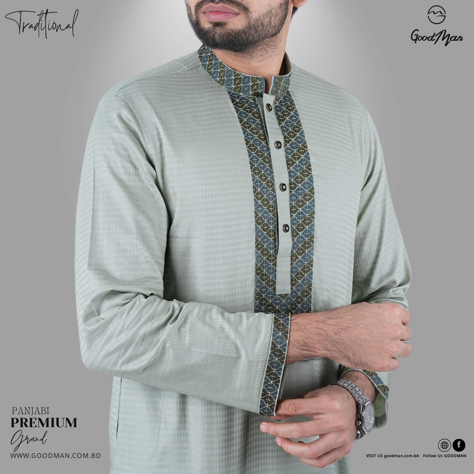Picture of GoodMan Premium Quality Lemon Color Semi Long Panjabi for Men.