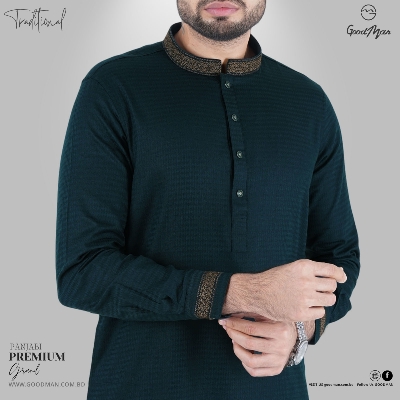 Picture of GoodMan Premium Quality Green Color Semi Long Panjabi for Men.