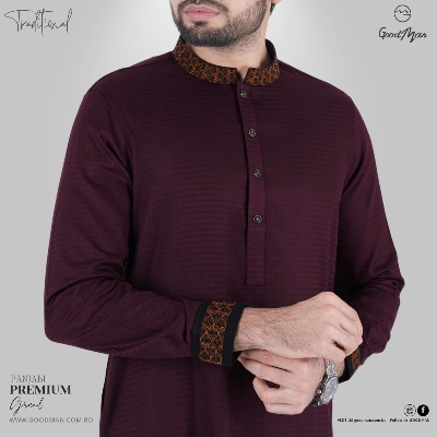 Picture of GoodMan Premium Quality Maroon Color Semi Long Panjabi for Men.