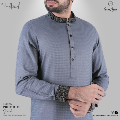 Picture of GoodMan Premium Quality Dark Ash Color Semi Long Panjabi for Men.