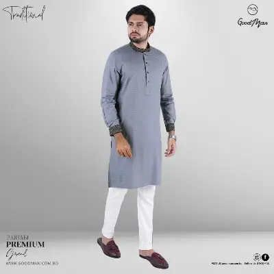 Picture of GoodMan Premium Quality Dark Ash Color Semi Long Panjabi for Men.
