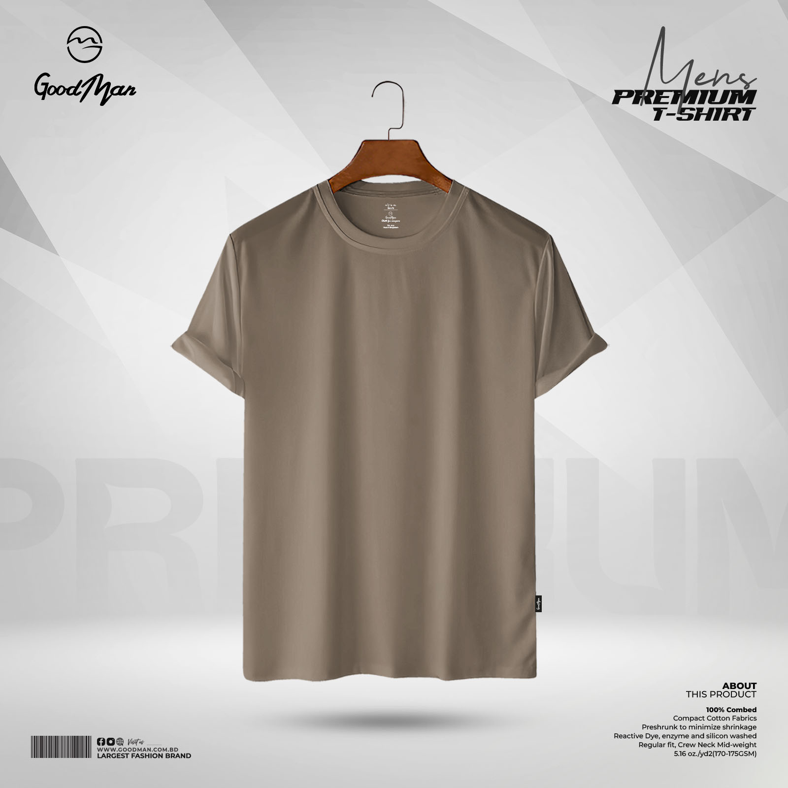 Picture of GoodMan Premium Quality Brown Color Solid Cotton Short Sleeve T Shirt for Men.