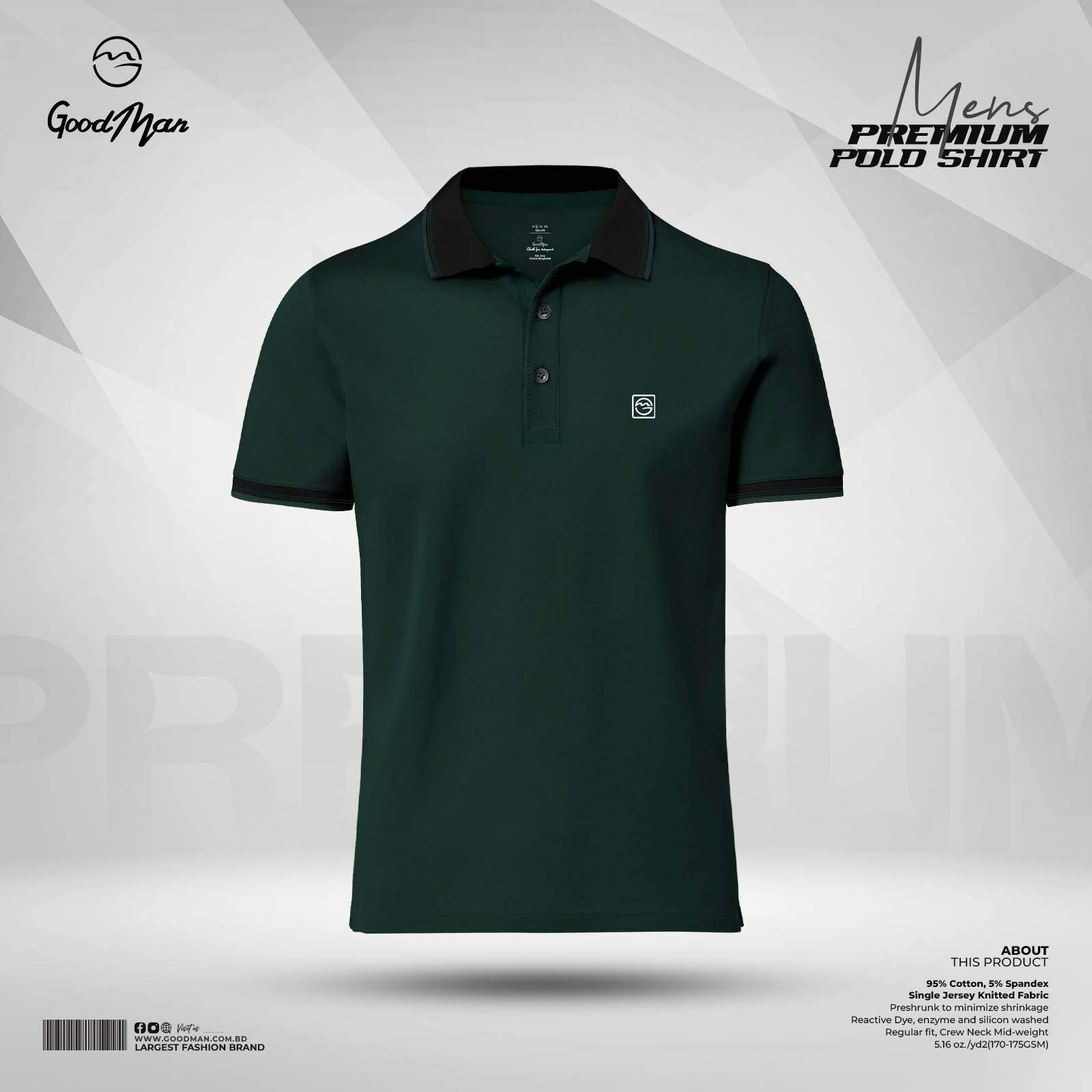 Picture of GoodMan Premium Quality Green Color Cotton Short Sleeve Polo T Shirt for Men.
