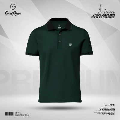 Picture of GoodMan Premium Quality Green Color Cotton Short Sleeve Polo T Shirt for Men.
