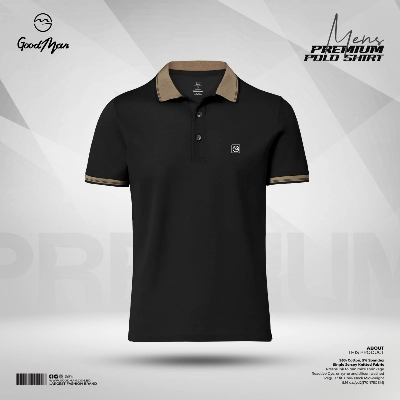 Picture of GoodMan Premium Quality Black Color Cotton Short Sleeve Polo T Shirt for Men.