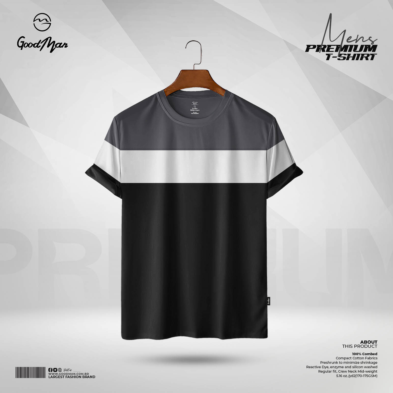 Picture of GoodMan Premium Quality Dark Ash Color Cotton Short Sleeve T Shirt for Men.