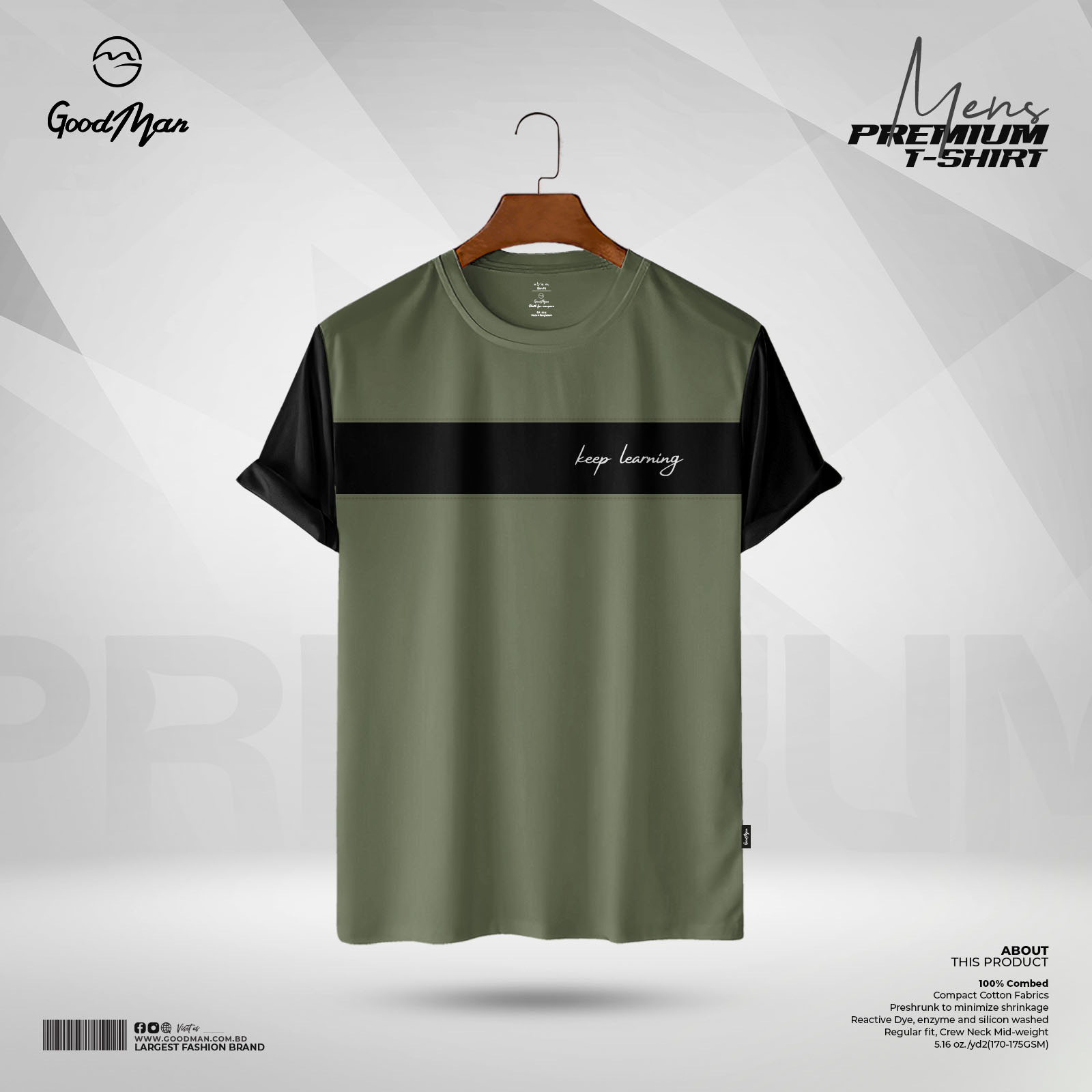 Picture of GoodMan Premium Quality Olive Color Cotton Short Sleeve T Shirt for Men.